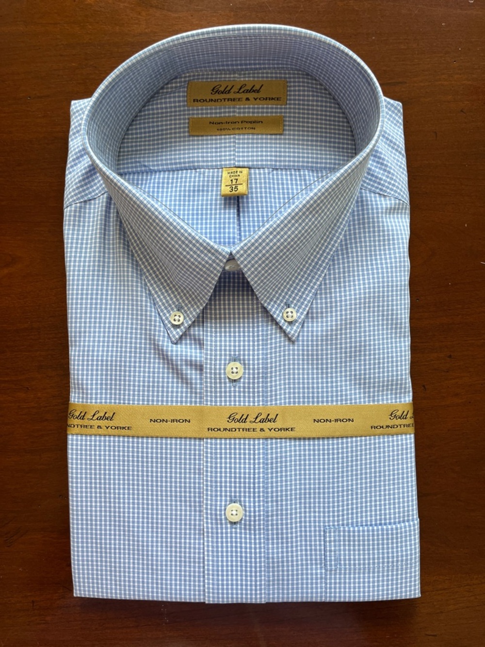Roundtree & Yorke Light Blue Micro-Check Button-Down Shirt